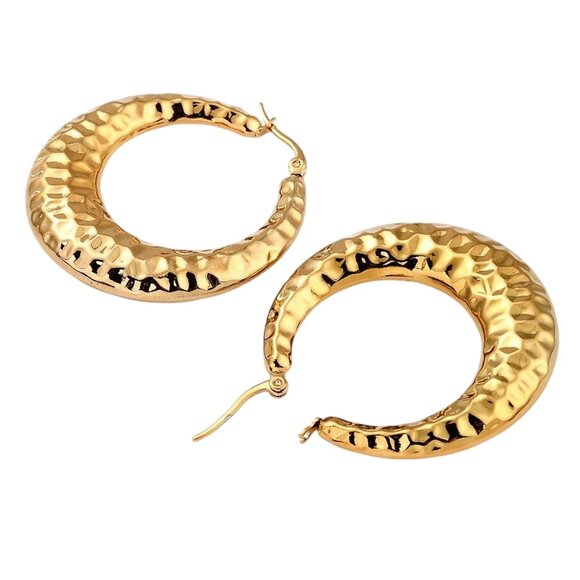 1 5/8 Inch 43mm Hoop Gold Tone Pierced Post Earrings - Picture 2 of 5